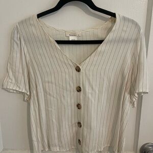 Universal Thread Cream Striped Button-Down Shirt